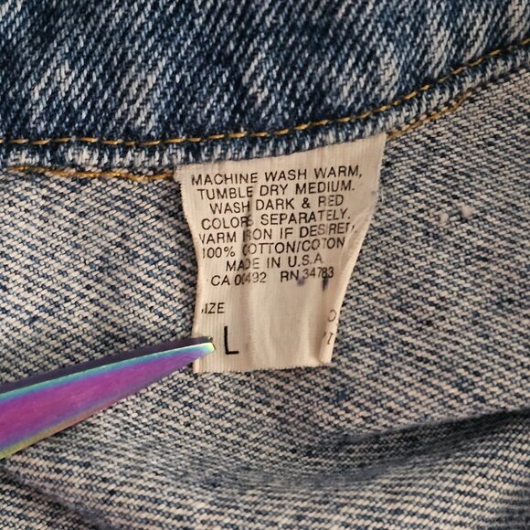 Vintage 90s Lee Trucker Key West Embroidered Mens Large Blue Denim Jean Jacket - Picture 4 of 7